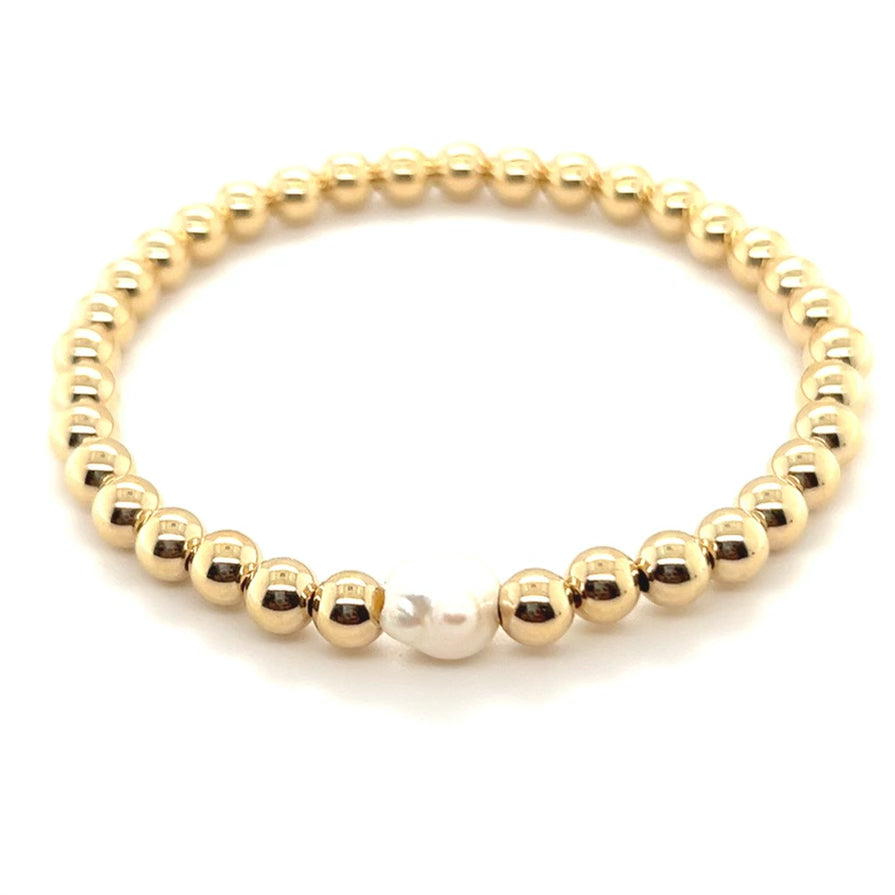 Gold Bead Bracelet with Saltwater Pearl - Karla Pattur